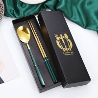 墨綠金【推薦】-禮盒2件組【湯匙筷子】