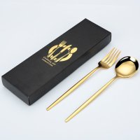 金色不鏽鋼勺叉2件禮盒餐具組