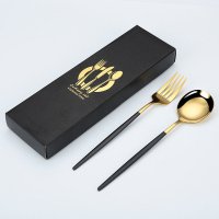 金色不鏽鋼勺叉叉2件禮盒餐具組