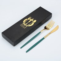 綠金不鏽鋼刀叉2件禮盒餐具組
