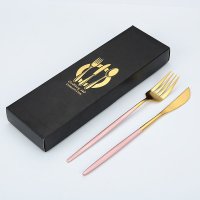 粉金不鏽鋼刀叉2件禮盒餐具組