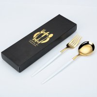 白金不鏽鋼勺叉2件禮盒餐具組
